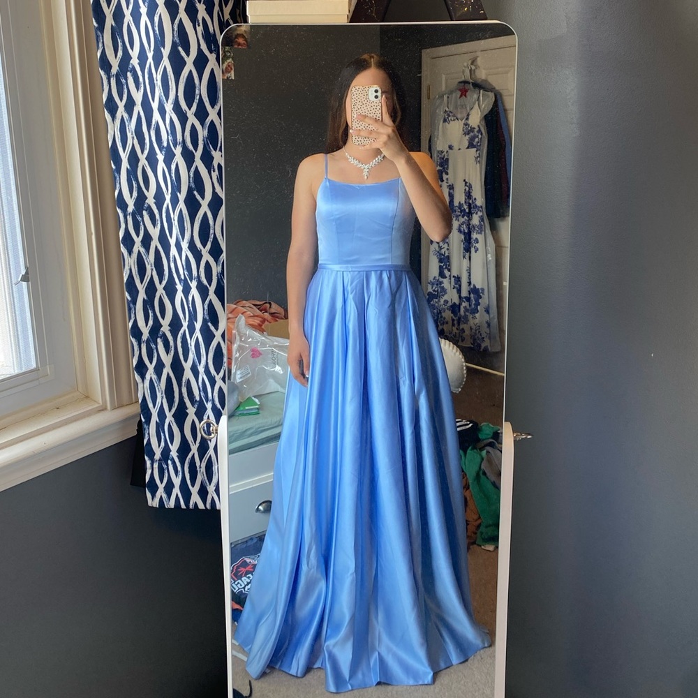 JJ’s House A-Line Square Floor-Length Satin Prom Dress